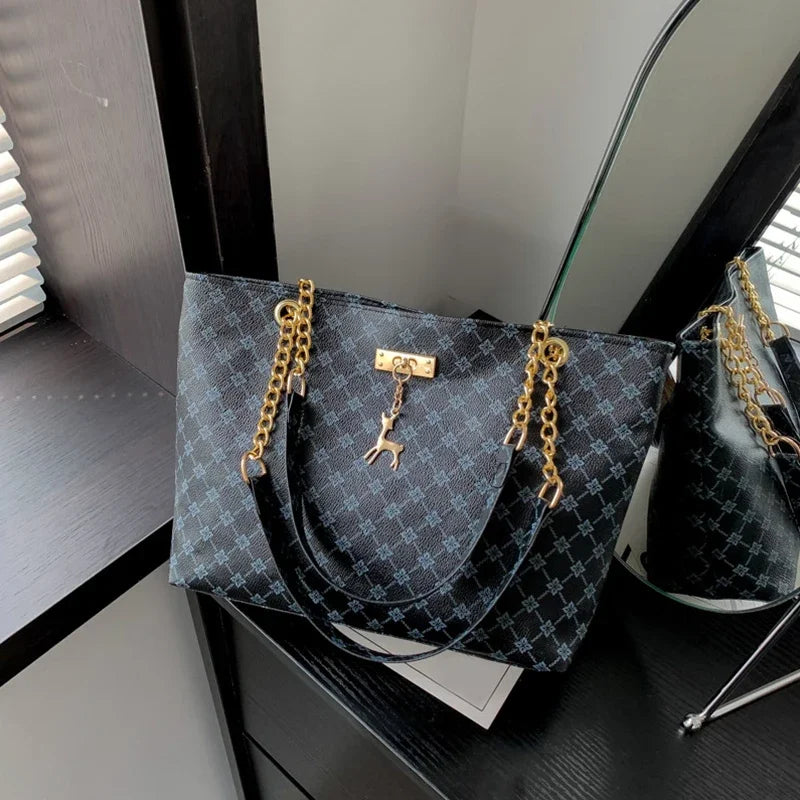 Luxury Plaid Tote Bag for Women – Soft PU Leather, Large Capacity & Elegant Tassel Shoulder Handbag