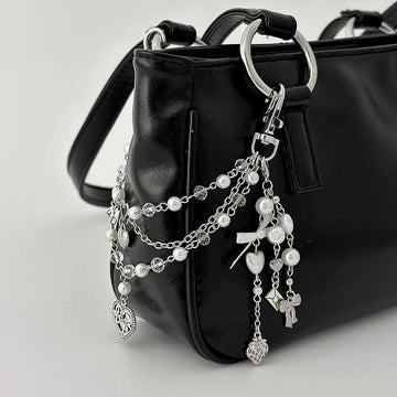 SHIXIN Fashion Imitation Pearl Acrylic Keychains Women Sweet Love Heart Pendant Key Chain Bag Backpack Keyring Y2K Accessories