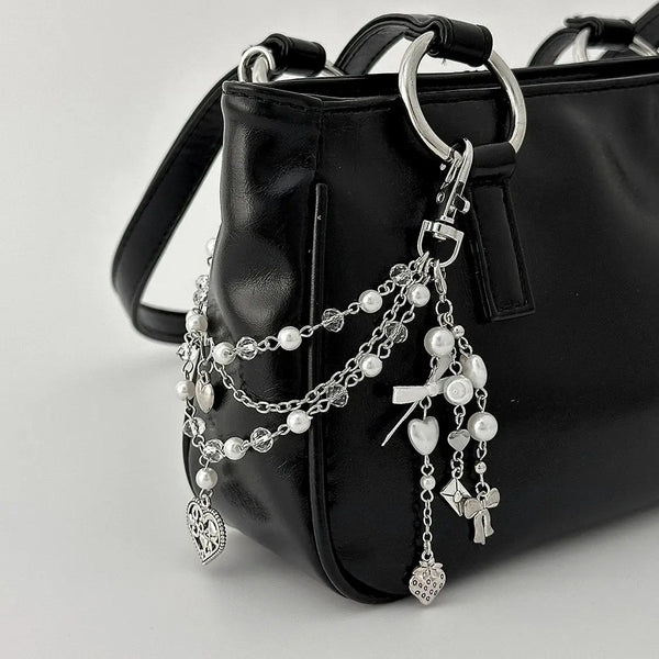 SHIXIN Fashion Imitation Pearl Acrylic Keychains Women Sweet Love Heart Pendant Key Chain Bag Backpack Keyring Y2K Accessories