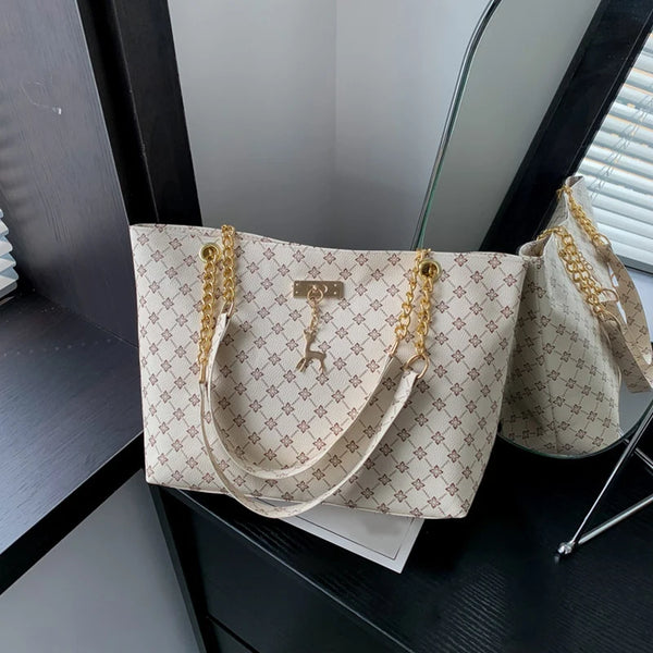 Luxury Plaid Tote Bag for Women – Soft PU Leather, Large Capacity & Elegant Tassel Shoulder Handbag